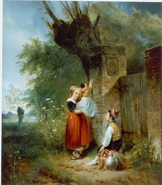 Nuijen W.J.J.  | Children in front of gate, Öl auf Leinwand