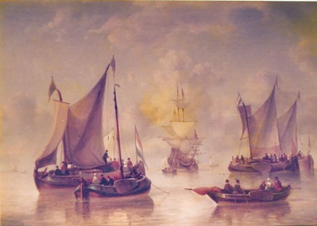 George Willem Opdenhoff | Shipping in a calm, Öl auf Tafel, signed l.l.