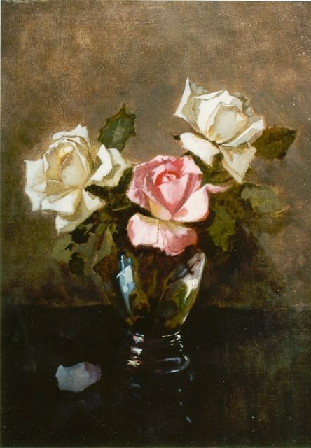 Henri van Os-Delhez | Roses in vase, Öl auf Leinwand, 40,0 x 30,0 cm