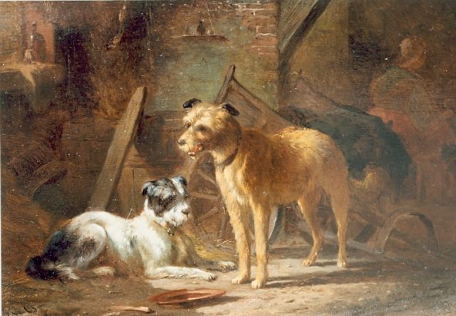 Pieter Frederik van Os | Two dogs, Öl auf Holz, 18,9 x 27,0 cm, signed l.l.