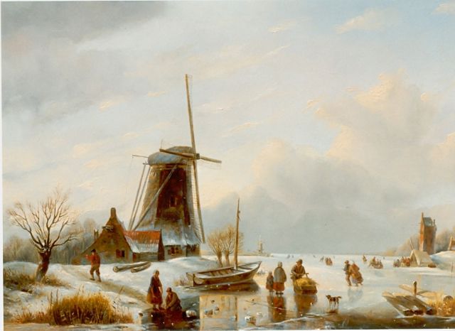 Mattias Parré | A winter landscape with skaters on the ice, Öl auf Holz, 47,3 x 63,2 cm