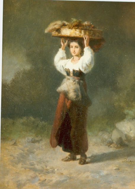 C.F. Phillippeau | A girl, Öl auf Holz, 22,2 x 17,0 cm, signed l.r.