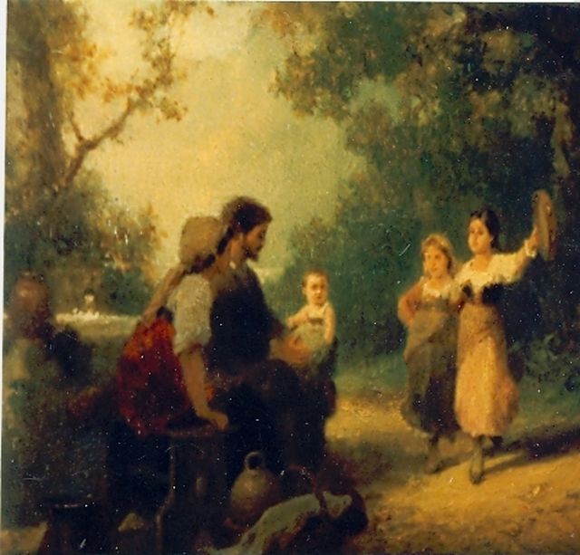 C.F. Phillippeau | A happy family, Öl auf Holz, 18,0 x 21,0 cm