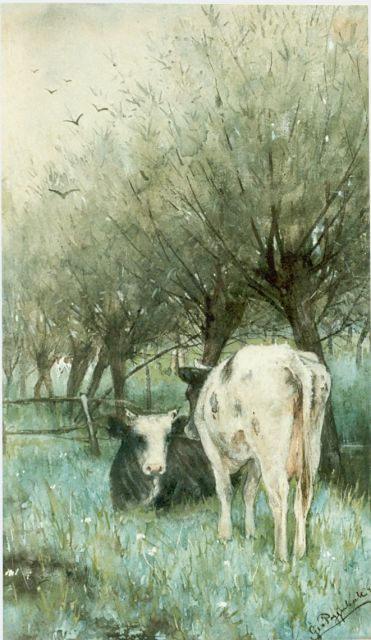 Geo Poggenbeek | Cows in a meadow, Aquarell auf Papier, 37,0 x 22,0 cm, signed l.r. und dated '79