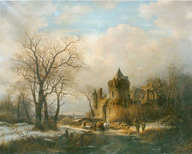 Jan van Ravenswaay | Winter landscape, Öl auf Leinwand, 76,6 x 100,2 cm, signed l.c. und dated 1848