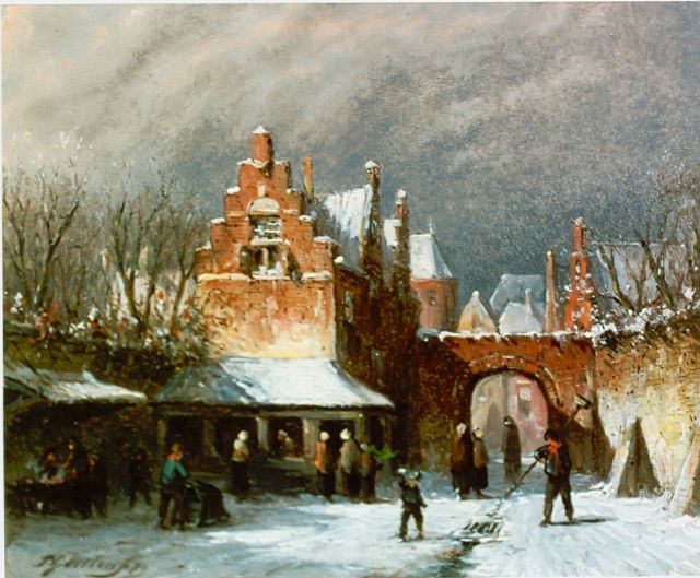 Petrus Gerardus Vertin | Townscape in winter, Öl auf Holz, 13,8 x 16,7 cm, signed l.l. und dated '79
