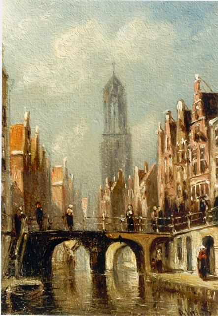 Petrus Gerardus Vertin | A town view with the Dom of Utrecht, Öl auf Holz, 11,8 x 8,3 cm, signed l.r.