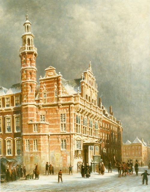 Petrus Gerardus Vertin | Townhall in winter, The Hague, Öl auf Leinwand, 62,5 x 50,5 cm, signed l.l. und dated '80
