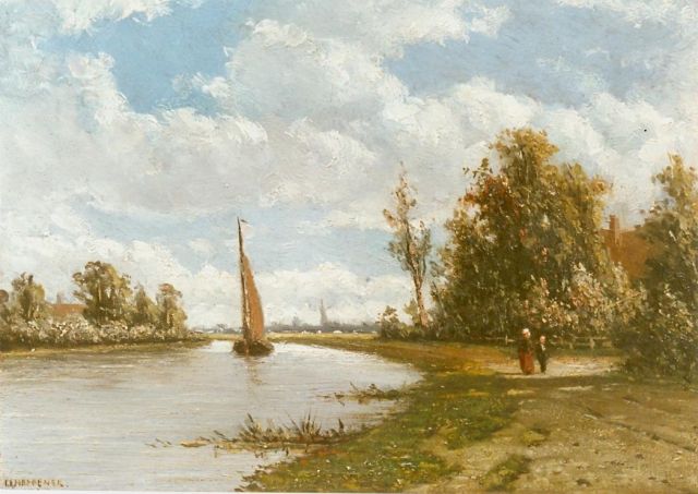 Heppener J.J.  | A river landscape, Öl auf Holz 16,7 x 23,7 cm, signed l.l.