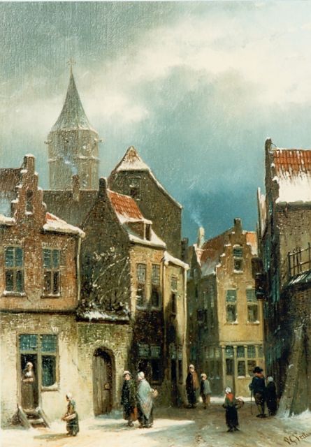 Petrus Gerardus Vertin | Figures in a street, Öl auf Holz, 26,5 x 19,5 cm, signed l.r. und dated '56