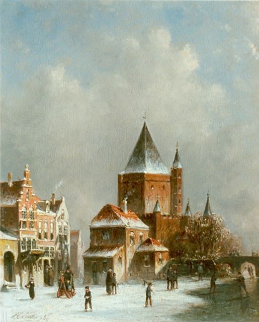 Petrus Gerardus Vertin | A snow-covered town, Öl auf Holz, 25,0 x 20,8 cm, signed l.l.