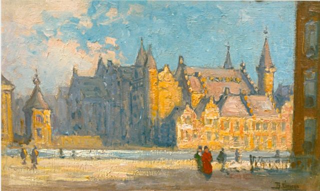 Viegers B.P.  | A view of the 'Binnenhof', The Hague, Öl auf Holz 23,0 x 37,5 cm, signed l.r.