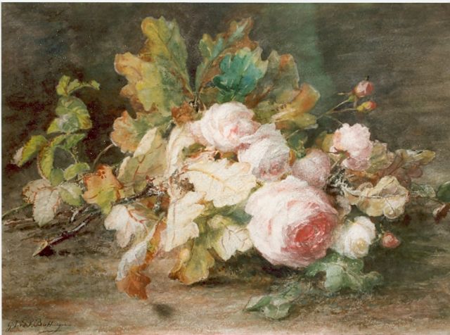 Gerardine van de Sande Bakhuyzen | Bourbon roses, Aquarell auf Papier, 33,5 x 48,5 cm, signed l.l.