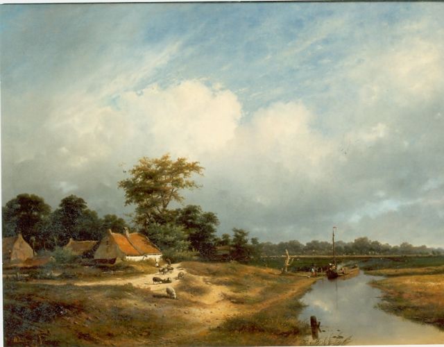 Hendrikus van de Sande Bakhuyzen | A shepherd and his flock by a farm, Öl auf Leinwand, 74,2 x 100,0 cm, signed l.l. und dated 1852