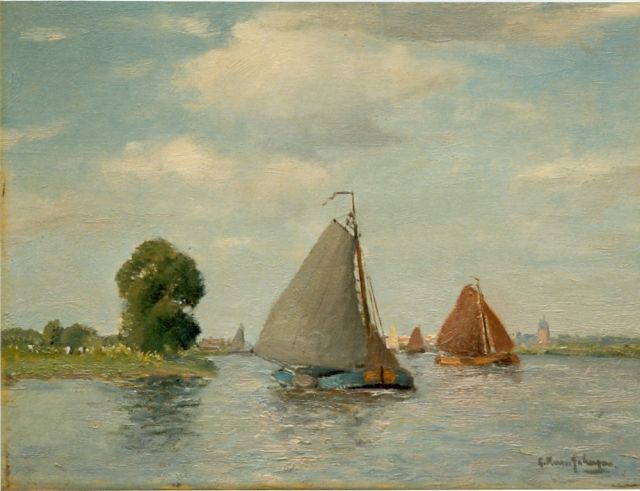 Schagen G.F. van | Vessels in full sail, Öl auf Leinwand 30,5 x 40,5 cm, signed l.r.