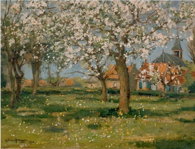 Schagen G.F. van | An orchard in spring, Öl auf Leinwand 30,2 x 40,2 cm, signed l.l.
