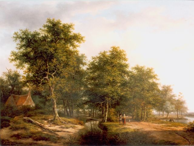 Andreas Schelfhout | Figures in a wooded landscape, Öl auf Tafel, 52,7 x 72,0 cm, signed l.l.