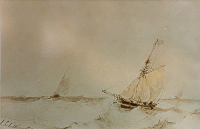 Andreas Schelfhout | Marine, Sepia auf Papier, 17,5 x 27,1 cm, signed l.l.