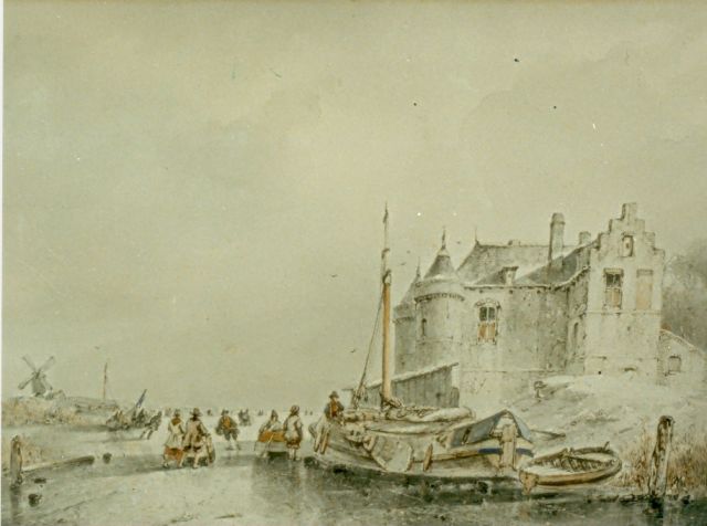 Andreas Schelfhout | Winter landscape, Aquarell auf Papier, 27,5 x 39,0 cm, signed l.r.