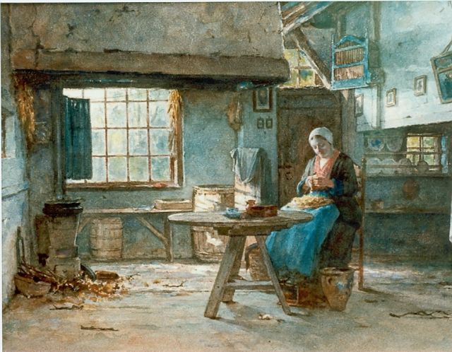 Hendrik Valkenburg | Preparing dinner, Aquarell auf Papier, 39,3 x 53,3 cm, signed u.r. und dated '80