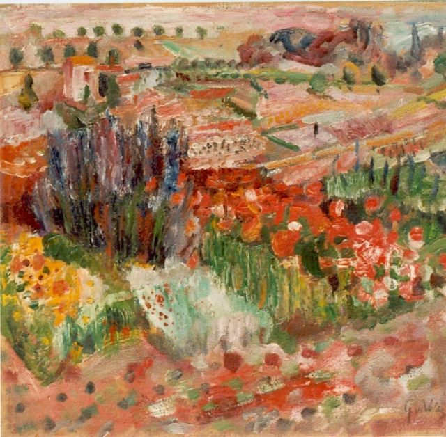 Velde G. van | A colourful landscape, Öl auf Malereifaser 38,0 x 41,0 cm, signed l.r.