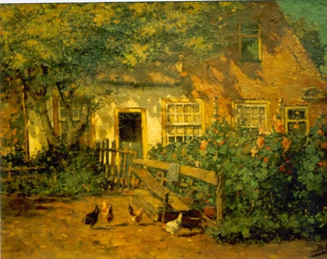 Paul van der Ven | Chickens on a yard, Öl auf Leinwand, 35,5 x 55,7 cm, signed l.l.