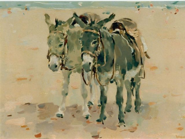 Verdonk F.W.  | Donkies on the beach, Öl auf Holz 34,2 x 47,3 cm, signed l.r.