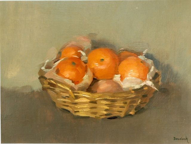 Frits Verdonk | Mandarins in a basket, Öl auf Leinwand, 30,0 x 40,5 cm, signed l.r.