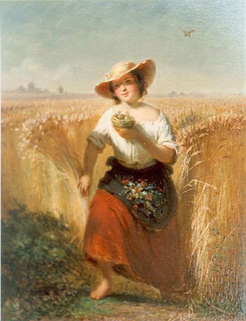 Jan Hendrik Verheijen | Woman in a cornfield, Öl auf Holz, 20,7 x 15,2 cm, signed l.r.