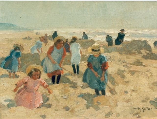 Willy Sluiter | Children playing on the beach, Öl auf Leinwand, 26,5 x 36,3 cm, signed l.r.