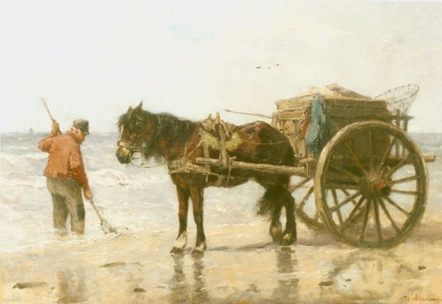 Johan Frederik Cornelis Scherrewitz | Shell gatherer in the surf, Öl auf Leinwand, 57,5 x 86,0 cm, signed l.r.