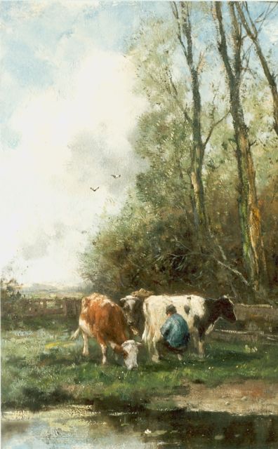 Johan Frederik Cornelis Scherrewitz | Milking time, Öl auf Leinwand, 45,3 x 31,1 cm