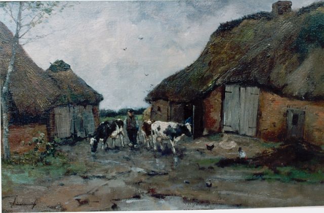 Johan Frederik Cornelis Scherrewitz | A farmer with cattle, Heeze, Öl auf Leinwand, 32,0 x 51,8 cm, signed l.l.