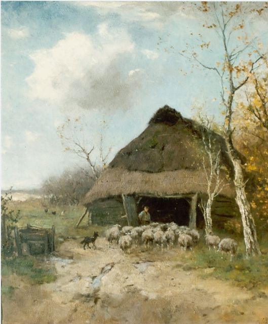 Johan Frederik Cornelis Scherrewitz | Entering the sheepfold, Öl auf Leinwand, 60,3 x 55,5 cm, signed l.r.