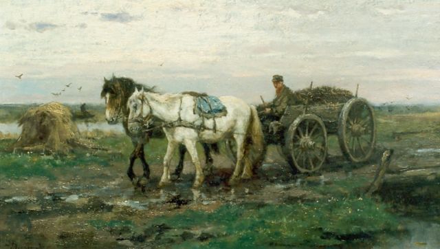 Johan Frederik Cornelis Scherrewitz | Farmer with a horse-drawn cart, Öl auf Leinwand, 31,3 x 56,0 cm, signed l.l.