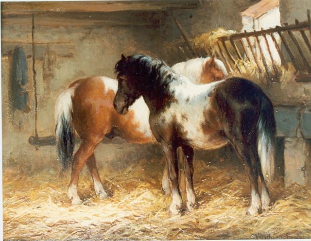 Wouter Verschuur jr. | Horses in a stable, Öl auf Holz, 15,0 x 20,0 cm, signed l.r.