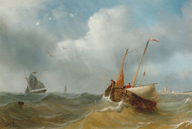 Petrus Paulus Schiedges | Moored 'bomschuit', Öl auf Holz, 16,2 x 22,8 cm, signed l.l.