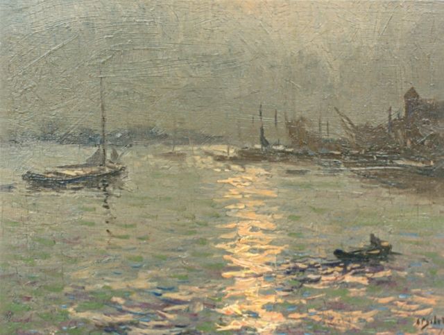 Schotel A.P.  | A boat entering harbour, Öl auf Holz 17,9 x 25,1 cm, signed l.r. und dated '19