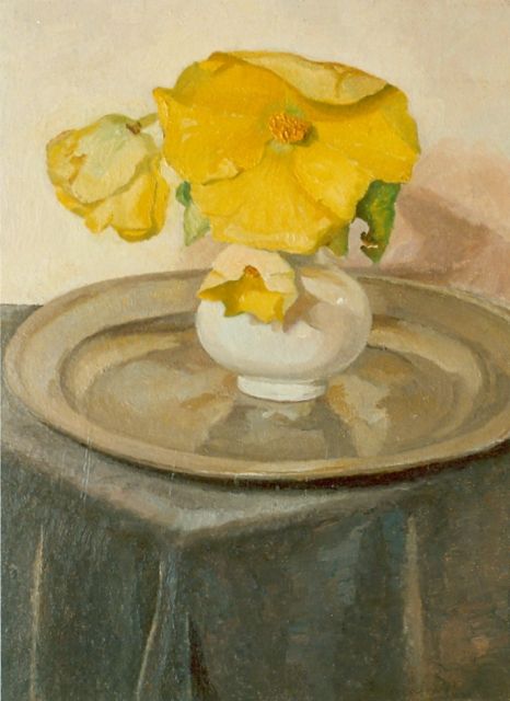 Bernard Schregel | A flower still life, Öl auf Holzfaser, 23,3 x 24,0 cm, signed l.r.