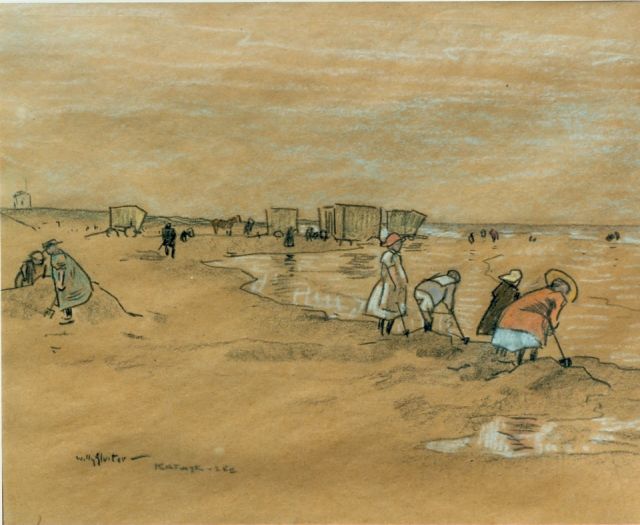 Willy Sluiter | Children on the beach, Zeichnung auf Papier, 30,5 x 37,5 cm, signed l.l.