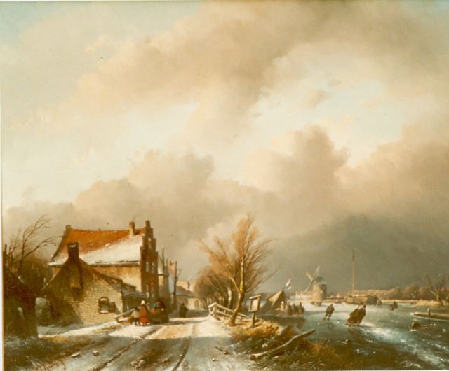 Jan Jacob Spohler | A winter landscape with figures skating on the ice, Öl auf Holz, 48,3 x 61,3 cm, signed l.l.