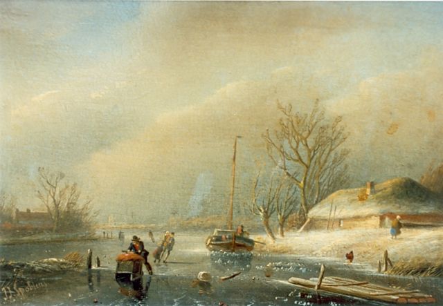Jan Jacob Spohler | Skaters on the ice, Öl auf Tafel, 17,2 x 26,0 cm, signed l.l.