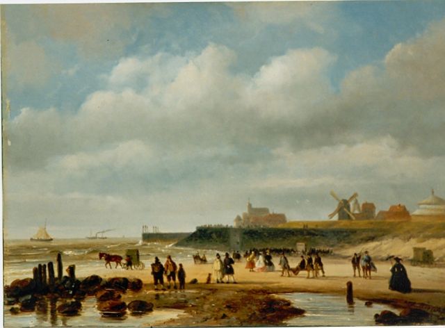Nicolaas Roosenboom | Elegant figures on the beach, Scheveningen, Öl auf Holz, 25,5 x 36,1 cm, signed l.r.