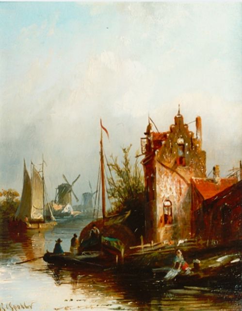 Jacob Jan Coenraad Spohler | A river landscape, Öl auf Holz, 20,5 x 16,0 cm, signed l.l.