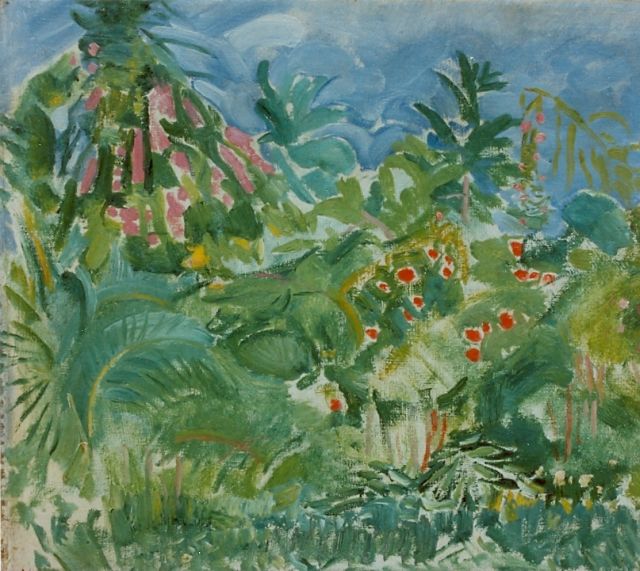 Herman Gouwe | A garden, Tahiti, Öl auf Leinwand auf Holz, 34,0 x 38,7 cm, signed l.l.