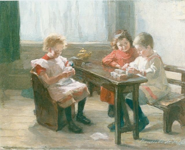Henriëtte de Vries | Children playing, Öl auf Leinwand, 25,5 x 32,7 cm, signed l.r.
