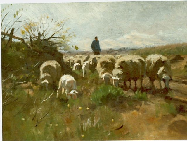 Herman van der Weele | A shepherd and flock, Öl auf Leinwand auf Holz, 36,2 x 50,4 cm