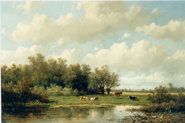 Anthonie Jacobus van Wijngaerdt | Cows in a meadow, Öl auf Holz, 23,0 x 35,5 cm, signed l.r.