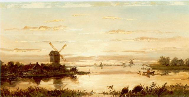 Anthonie Jacobus van Wijngaerdt | A river landscape, Öl auf Holz, 19,0 x 36,0 cm, signed l.l.