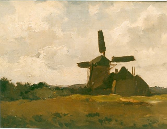 Chris van der Windt | Landscape with mill, Öl auf Leinwand auf Holz, 22,2 x 28,3 cm, signed l.l.
